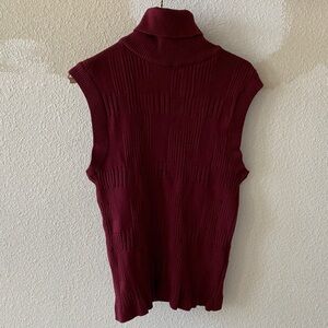 Chic Burgundy Sleeveless Turtleneck Sweater